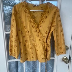 Madewell Mustard Eyelet Wrap Blouse. Medium